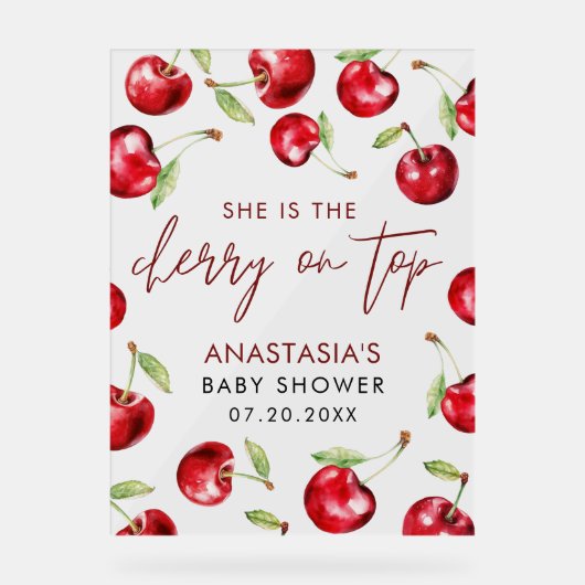 甘いさくらんぼオントップベビーシャワー アクリルサイン (正面)