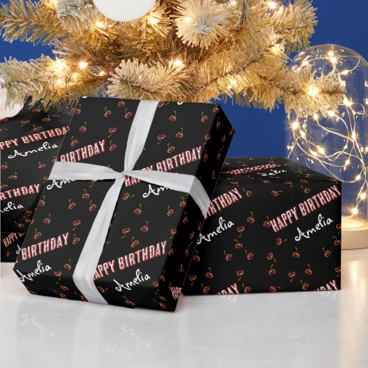 甘いさくらんぼパーソナライズされたパーティー ラッピングペーパー (クリスマス)