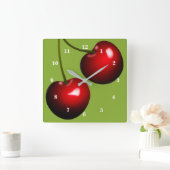 甘いさくらんぼ時計 – 色を選択 スクエア壁時計 (ホーム)