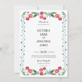 甘いさくらんぼ水彩写真結婚の写真 招待状 (正面)