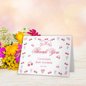 甘いさくらんぼ赤面花の赤ちゃんシャワーありがとう サンキューカード