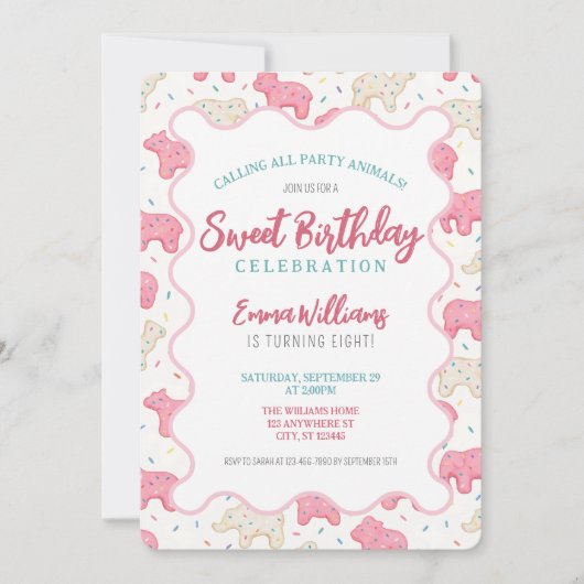 甘いすり身の動物のクッキー誕生日招待状 招待状 (正面)