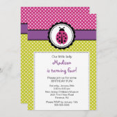 甘いてんとう虫の誕生日の招待状の水玉模様 招待状 (正面/裏面)