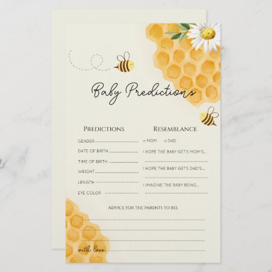 甘いとしてビー赤ちゃんシャワーベビー予測カード (正面/裏面)