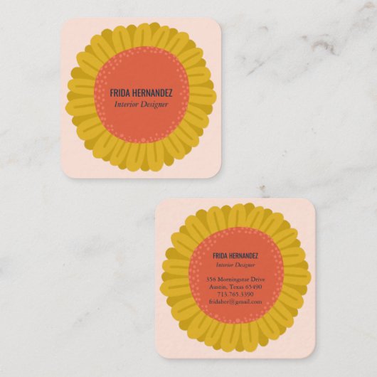 甘いひまわりデイジー花カスタマイズIT スクエア名刺 (正面/裏面)