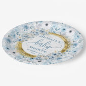 甘いほこりっぽい青い花の金ゴールドシャワーパーソナライズされた ペーパープレート (アングル)