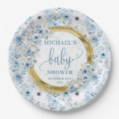 甘いほこりっぽい青い花の金ゴールドシャワーパーソナライズされた ペーパープレート (正面)