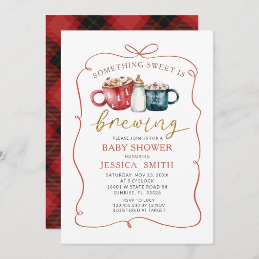 甘いものは手描きの赤ちゃんシャワーを醸造している 招待状 (正面/裏面)