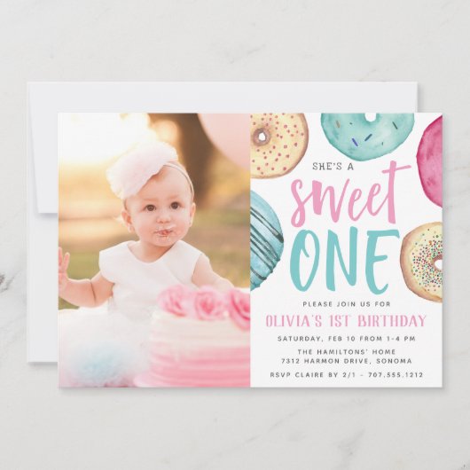 甘いもの |ドナートの最初の誕生日パーティー写真 招待状 (正面)
