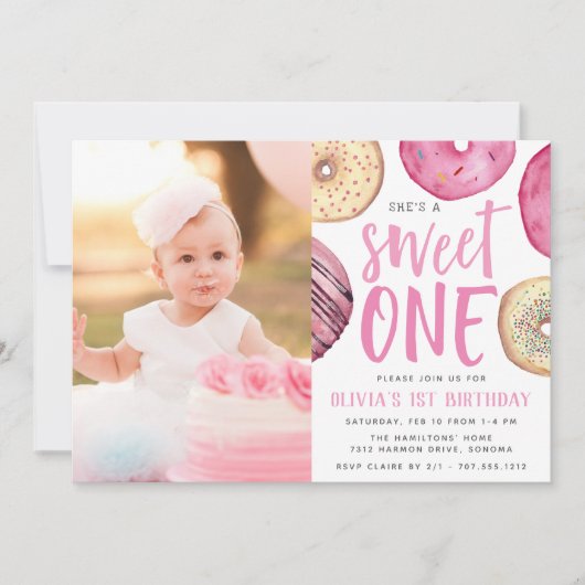 甘いもの |ドナートの最初の誕生日パーティー写真 招待状 (正面)