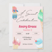 甘いアイスクリームの夏の誕生日パーティーへの招待 招待状 (正面)