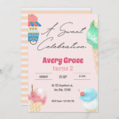 甘いアイスクリームの夏の誕生日パーティーへの招待 招待状 (正面/裏面)