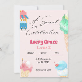 甘いアイスクリームの夏の誕生日パーティー招待状 招待状