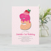 甘いアイスクリームの第3誕生日の招待状 招待状 (スタンド正面)