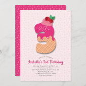 甘いアイスクリームの第3誕生日の招待状 招待状 (正面/裏面)