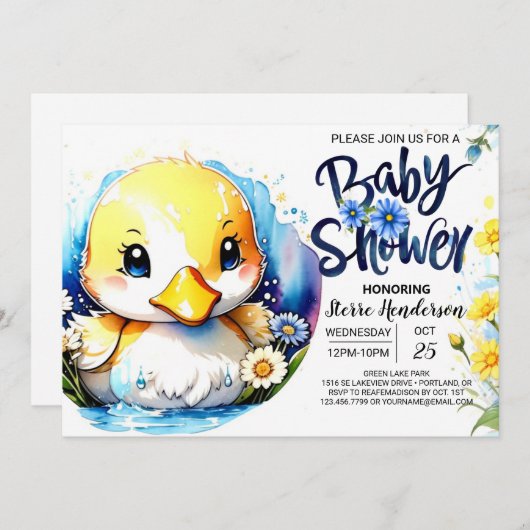 甘いアヒルのパレード赤ちゃんシャワー 招待状 (正面/裏面)