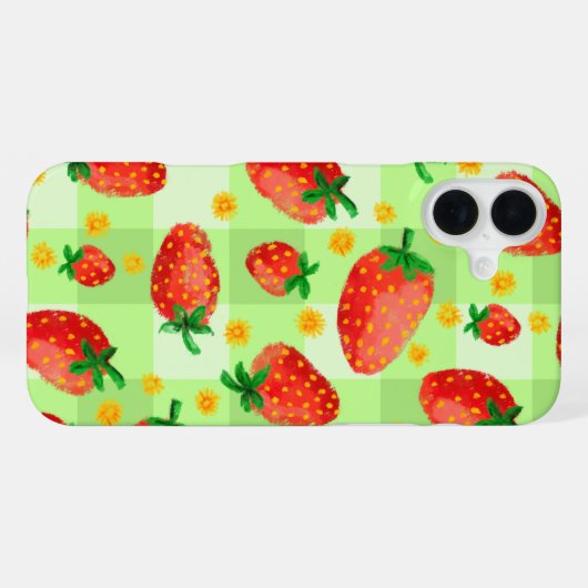 甘いイチゴとデイジー水の色のプレイド iPhoneケース (裏面横)