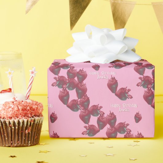 甘いイチゴパーソナライズされた ラッピングペーパー (誕生日パーティー)