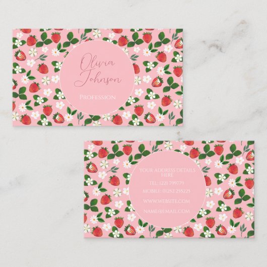 甘いイチゴ花水彩フローラ 名刺 (正面/裏面)