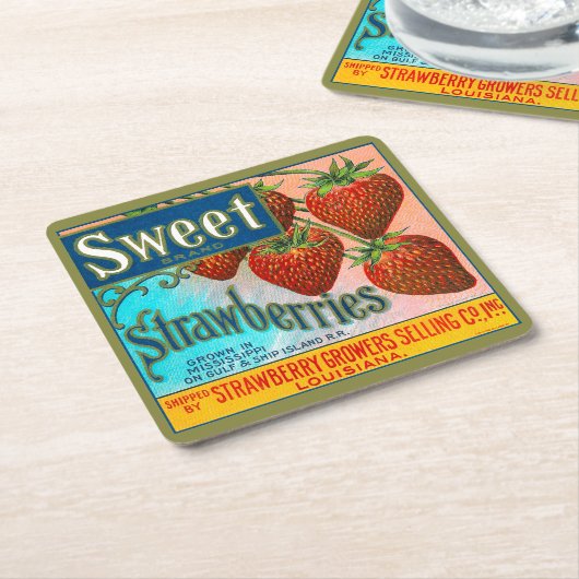 甘いイチゴ スクエアペーパーコースター (アングル)