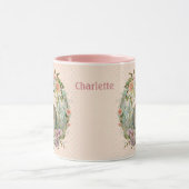 甘いイースターバニーの春の花追加の名前 マグカップ (中央)