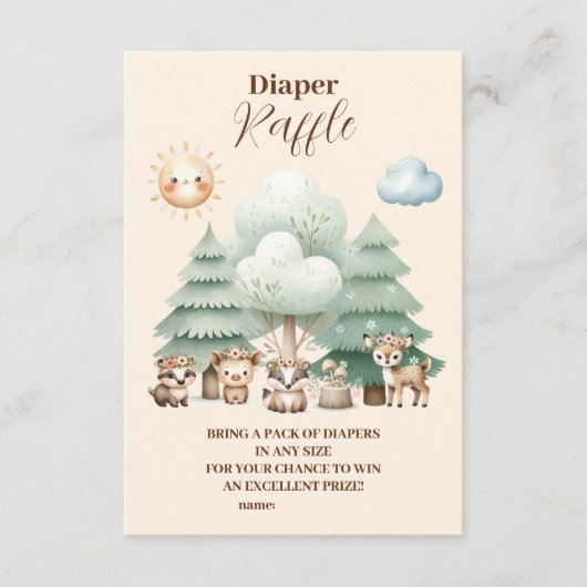 甘いウッドランド動物おむつラッフル エンクロージャーカード (正面)