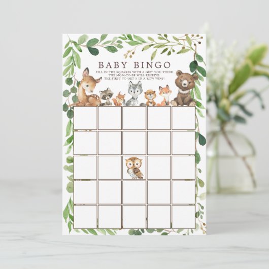 甘いウッドランド動物ビンゴ赤ちゃんシャワーゲーム 招待状 (スタンド正面)