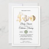 甘いウッドランド動物ライトグリーン赤ちゃんシャワー 招待状 (正面)