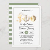 甘いウッドランド動物ライトグリーン赤ちゃんシャワー 招待状 (正面/裏面)