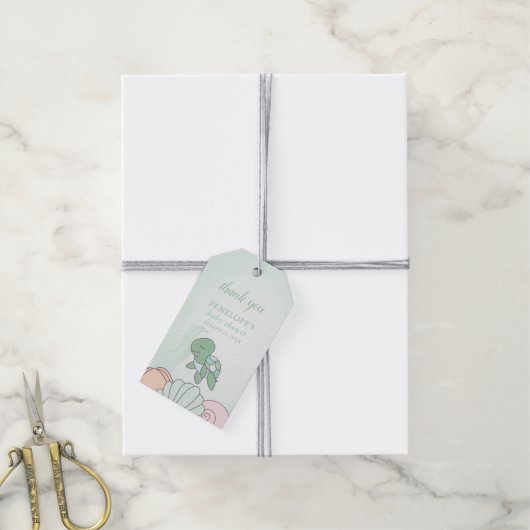 甘いウミガメの赤ちゃんシャワー ギフトタグ (より糸付き)