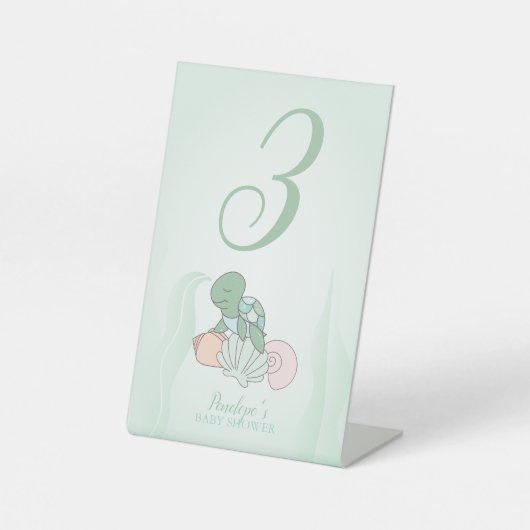 甘いウミガメ赤ちゃんシャワーテーブル番号 台座サイン (正面)