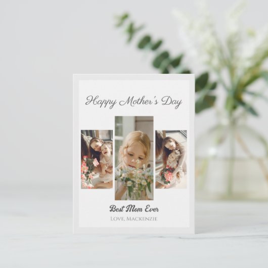 甘いエレガントピンクの幸せな母親の日3つの写真 シーズンポストカード (スタンド正面)