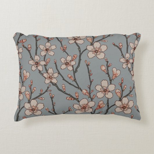 甘いエレガントピンクの花のさくらんぼ模様 アクセントクッション (正面)