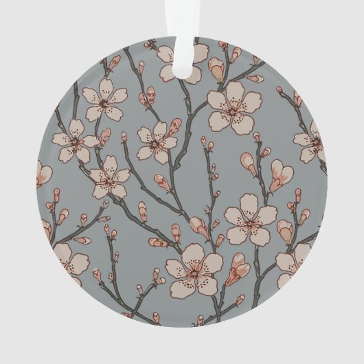 甘いエレガントピンクの花のさくらんぼ模様 オーナメント (裏面)