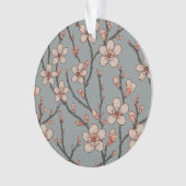 甘いエレガントピンクの花のさくらんぼ模様 オーナメント (正面)