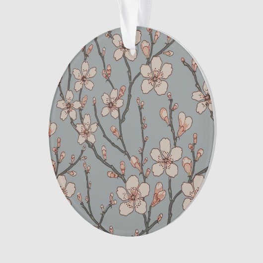 甘いエレガントピンクの花のさくらんぼ模様 オーナメント (正面)