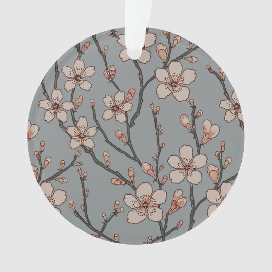 甘いエレガントピンクの花のさくらんぼ模様 オーナメント (正面)
