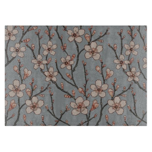 甘いエレガントピンクの花のさくらんぼ模様 カッティングボード (正面)