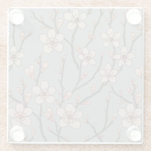 甘いエレガントピンクの花のさくらんぼ模様 ガラスコースター (裏面)