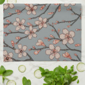 甘いエレガントピンクの花のさくらんぼ模様 キッチンタオル (折り畳み)