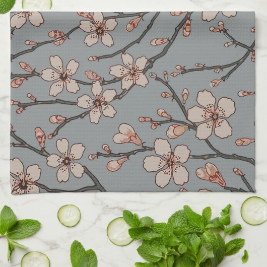 甘いエレガントピンクの花のさくらんぼ模様 キッチンタオル (折り畳み)