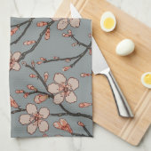 甘いエレガントピンクの花のさくらんぼ模様 キッチンタオル (四つ折り)