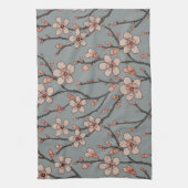 甘いエレガントピンクの花のさくらんぼ模様 キッチンタオル (縦)