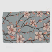 甘いエレガントピンクの花のさくらんぼ模様 ゴルフタオル (横)