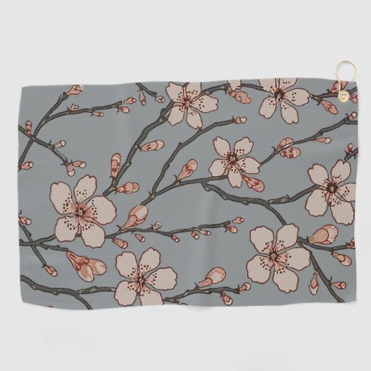甘いエレガントピンクの花のさくらんぼ模様 ゴルフタオル (横)