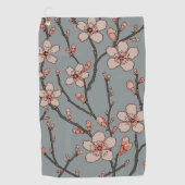 甘いエレガントピンクの花のさくらんぼ模様 ゴルフタオル (正面)