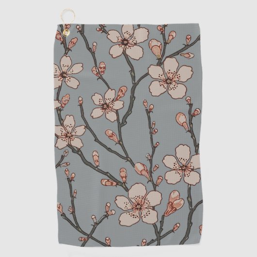 甘いエレガントピンクの花のさくらんぼ模様 ゴルフタオル (正面)