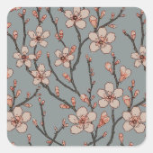 甘いエレガントピンクの花のさくらんぼ模様 スクエアシール (正面)