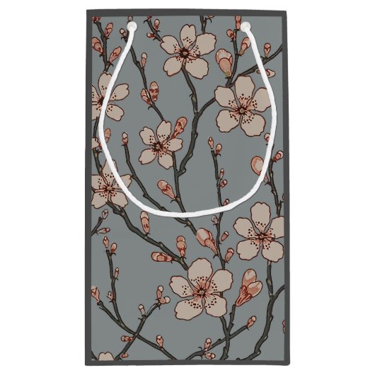 甘いエレガントピンクの花のさくらんぼ模様 スモールペーパーバッグ (裏面)