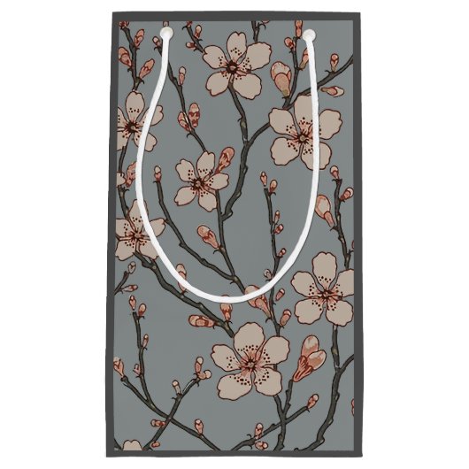 甘いエレガントピンクの花のさくらんぼ模様 スモールペーパーバッグ (正面)